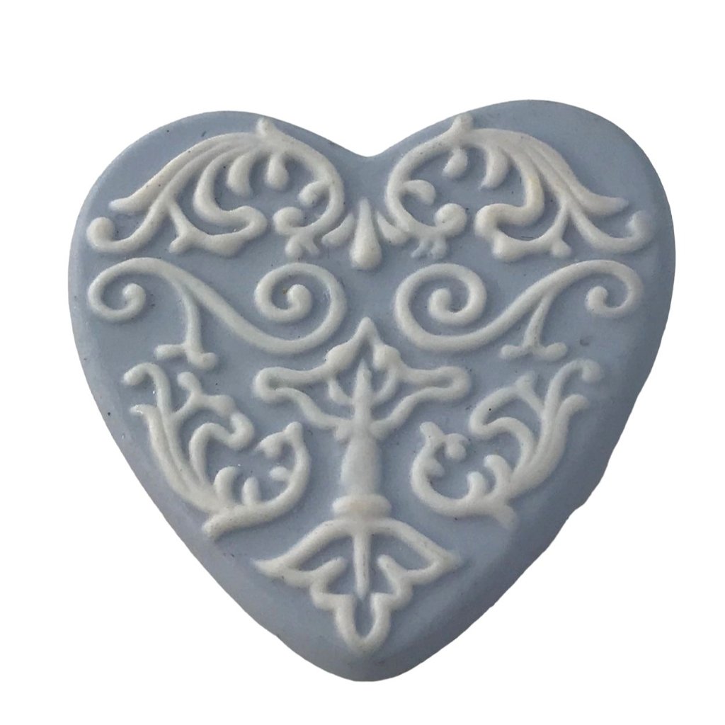 Wedgwood Blue White Porcelain Jasperware Heart Brooch, Signed M65
